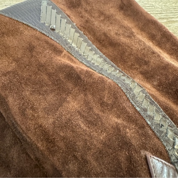 Suede Leather Calf-length Brown Slip On Western Riding Boots Size 7 - Picture 12 of 12
